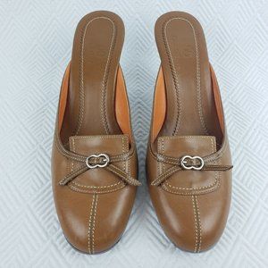Cole Haan Womens Tan Brown Slip-On Slides Mules US 7.5 B Shoes Buckle